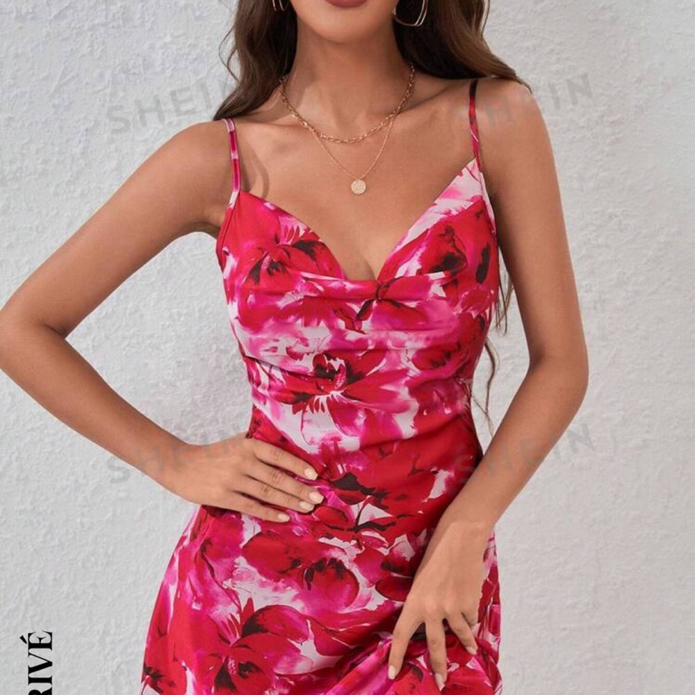 Red and Pink Floral Dress